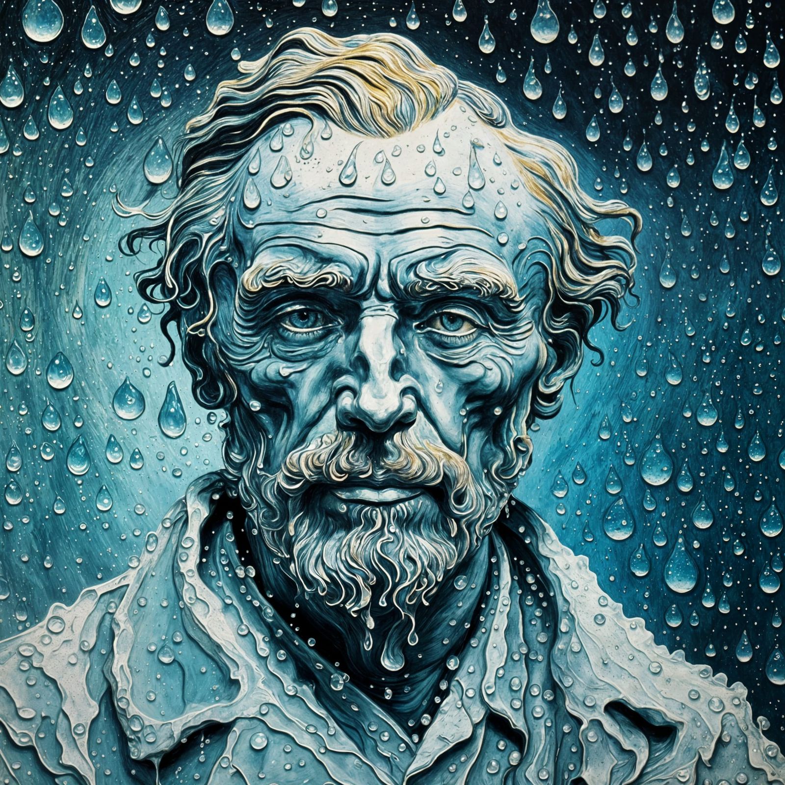 Surreal Water Droplet Portrait of a Famous Artist