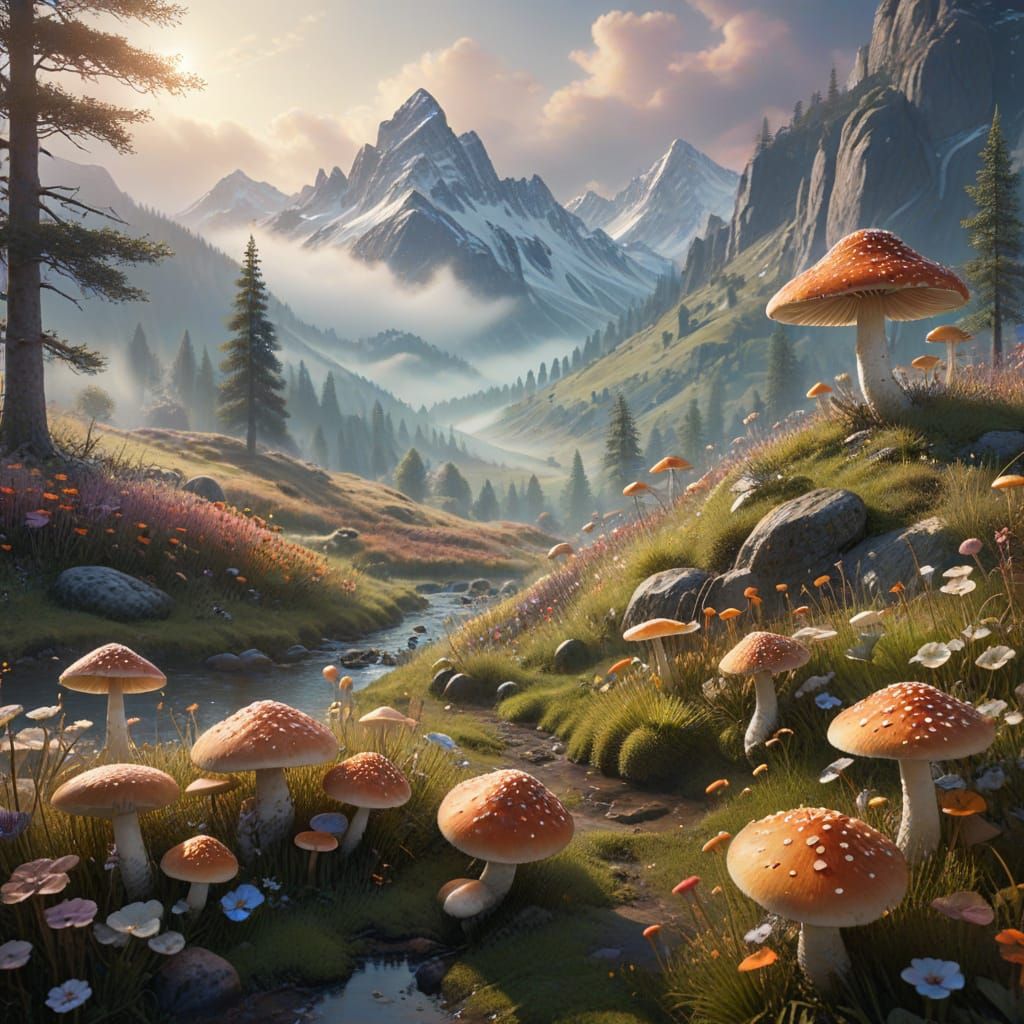 Whimsical Fantasy Landscape in Dreamy Watercolor Style