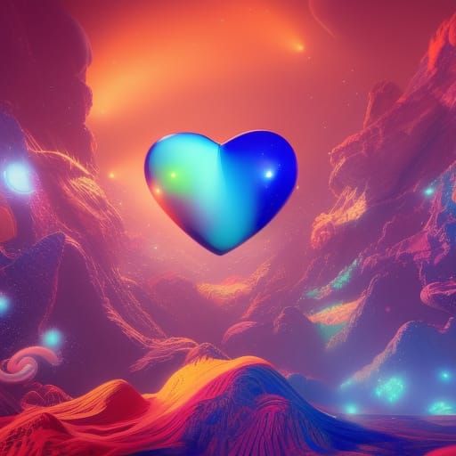 Psychedelic Heart in Space: Detailed Matte Painting