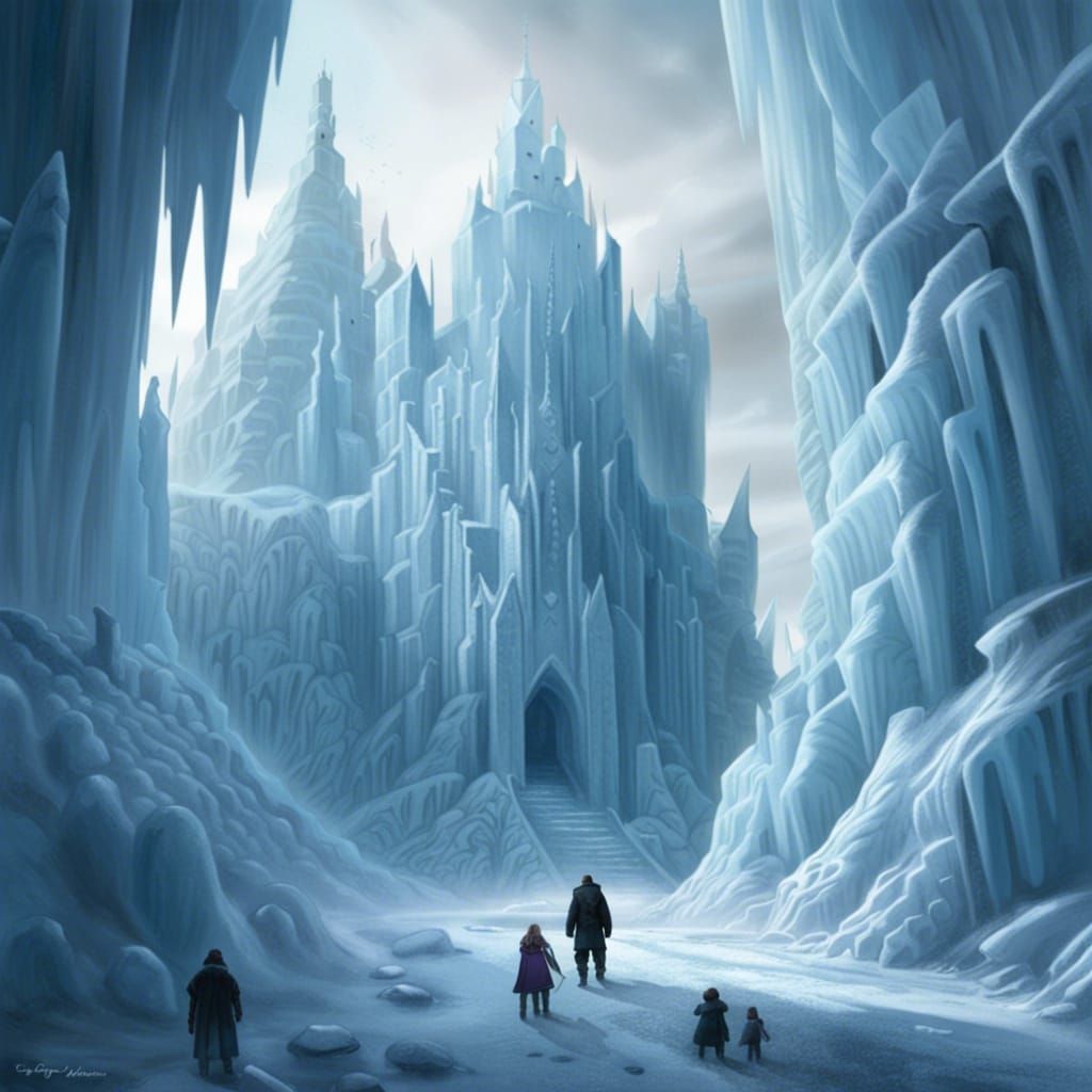 Sinister Ice Fortress with Frozen Figures
