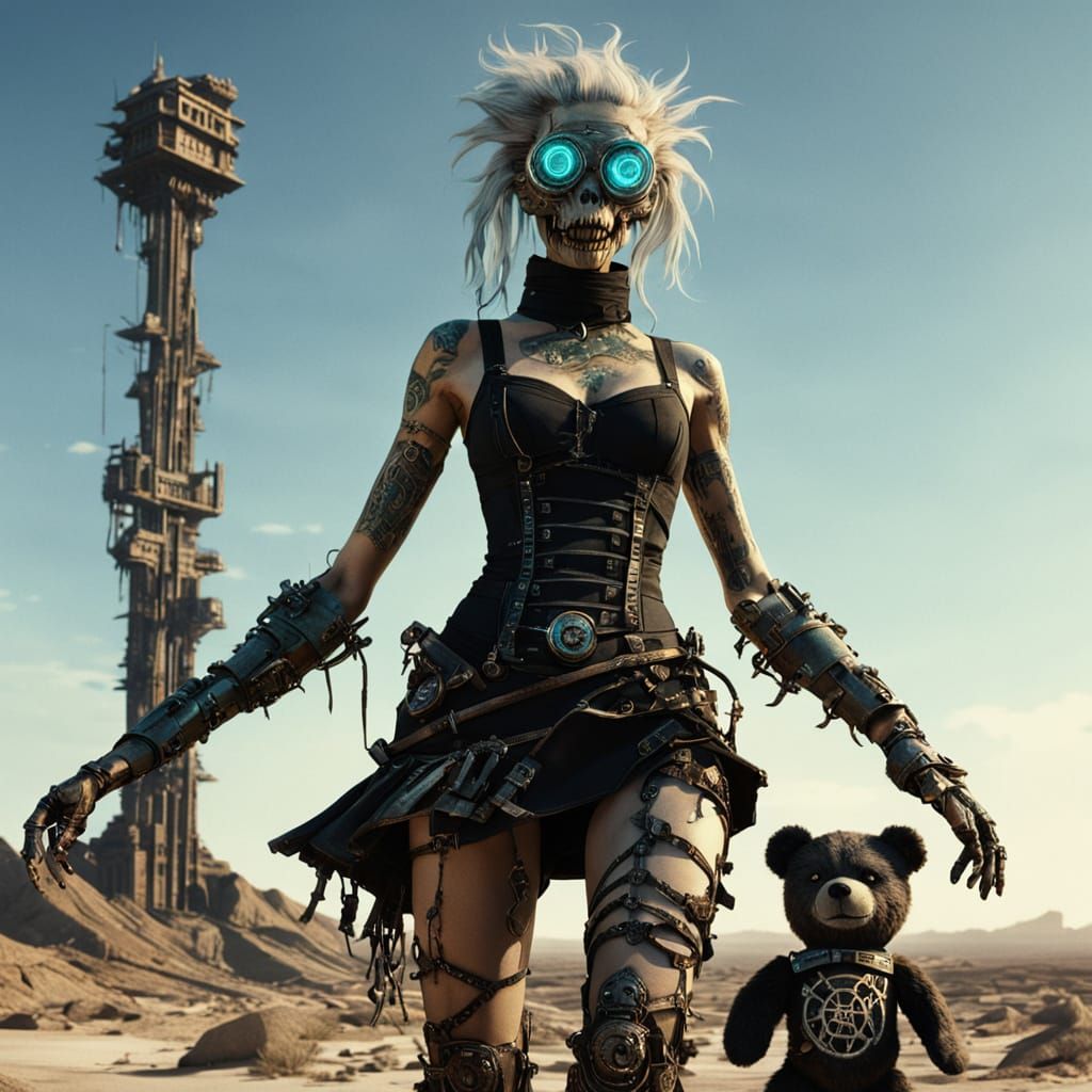 Cyberpunk Metal Girl in Desert Apocalypse