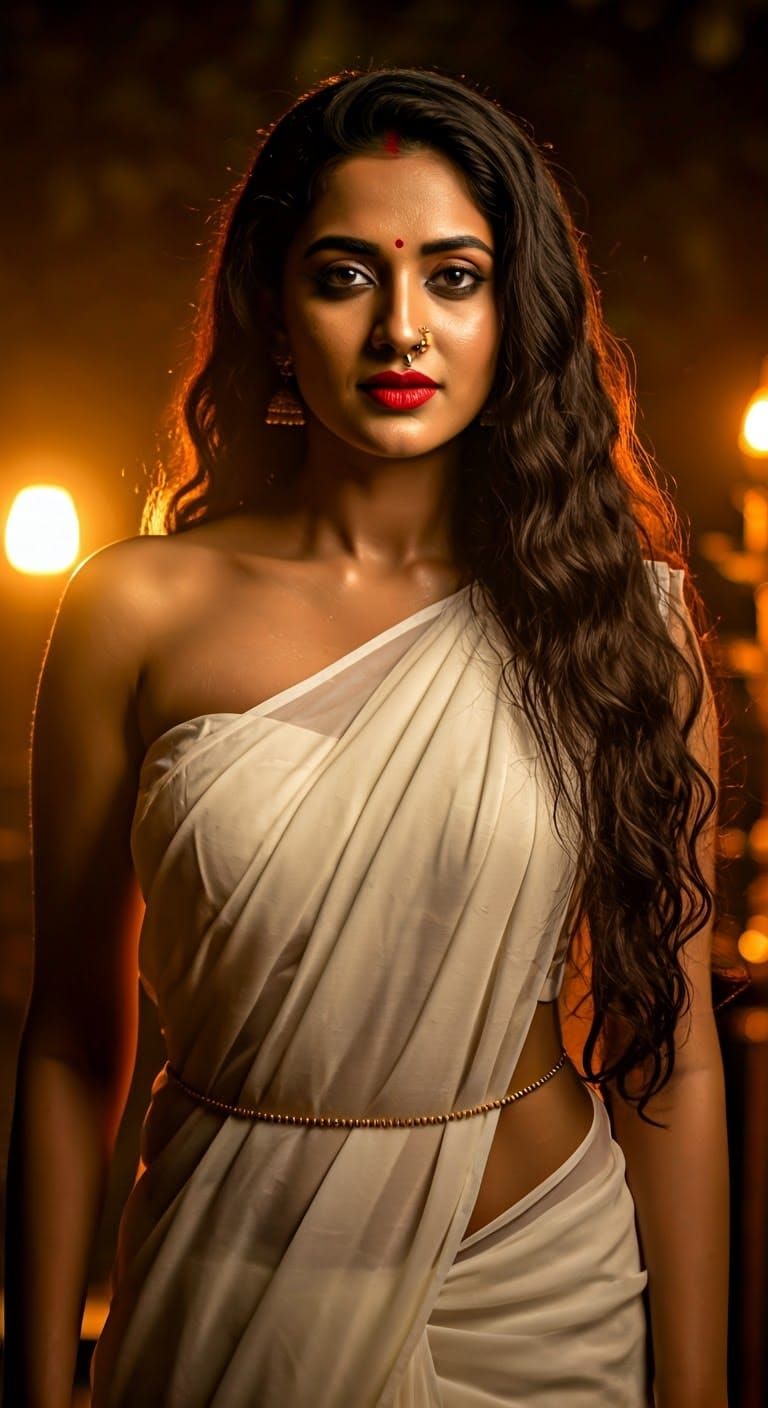 Indian Goddess with Heart-Shaped Face and Golden Glow