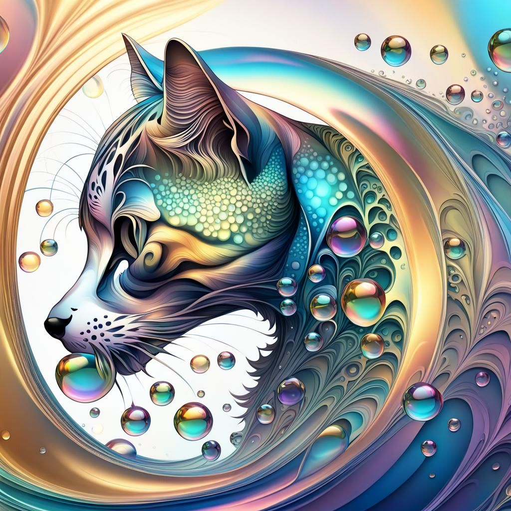 Abstract Fractal Kitten Playing in Bubble Bath