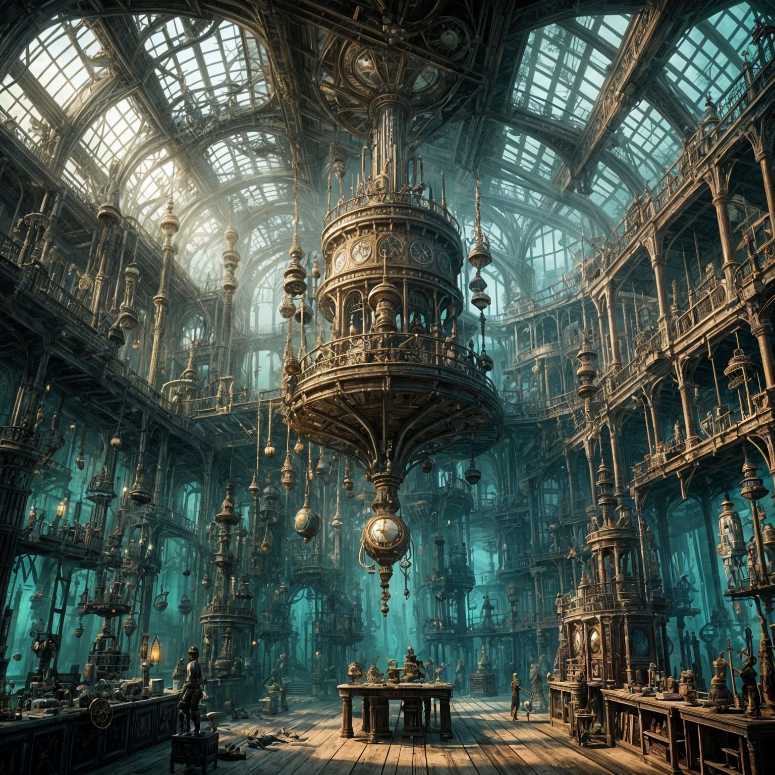 Underwater Steampunk Laboratory with Mermaid Researchers
