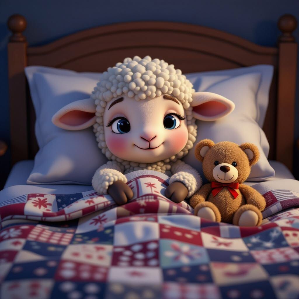 Adorable Nervous Lamb Awake in Bed