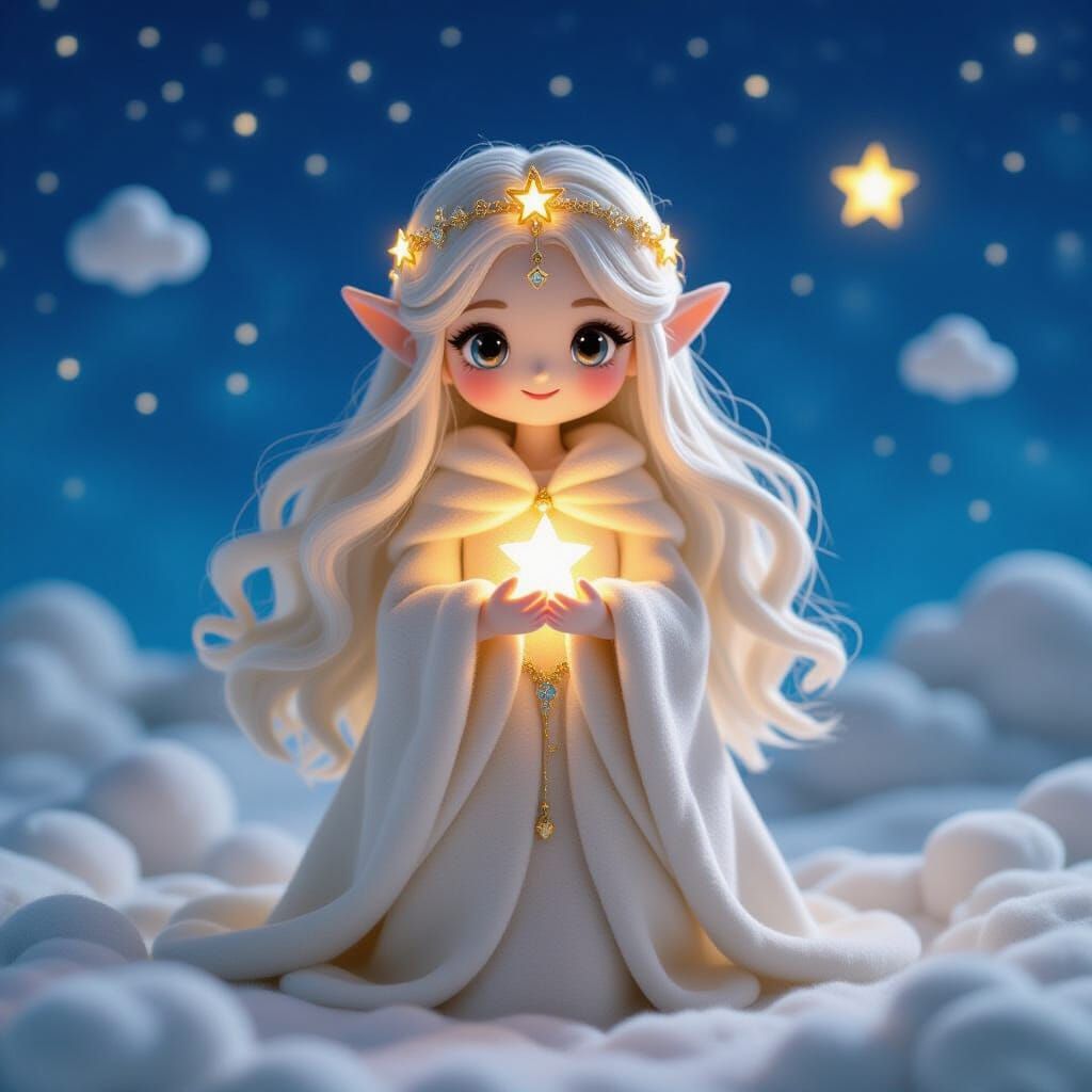Celestial Glowing Elven Waifu in Felted Wool
