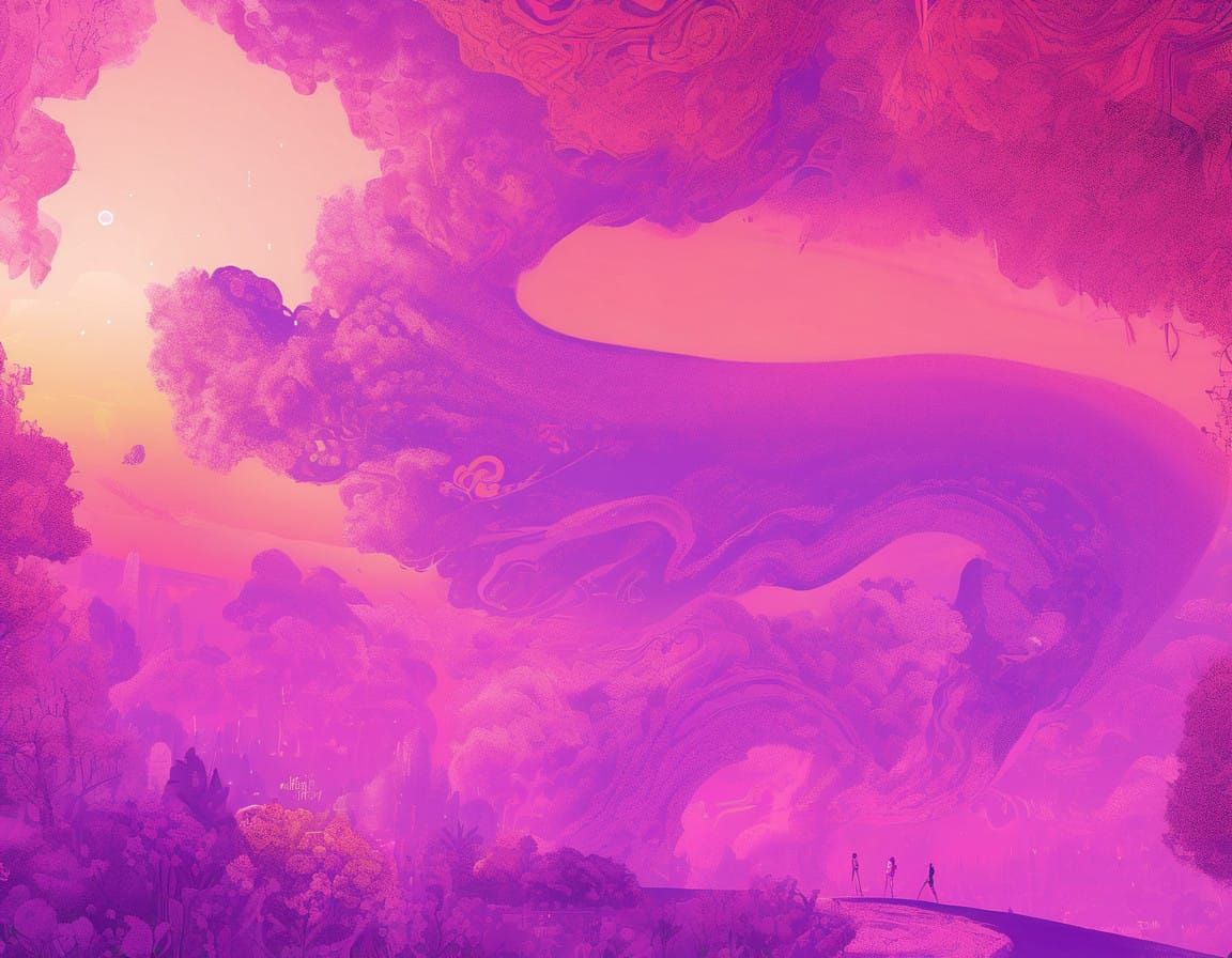 Vibrant Girl Surrounded by Whimsical Greenery in Impressioni...