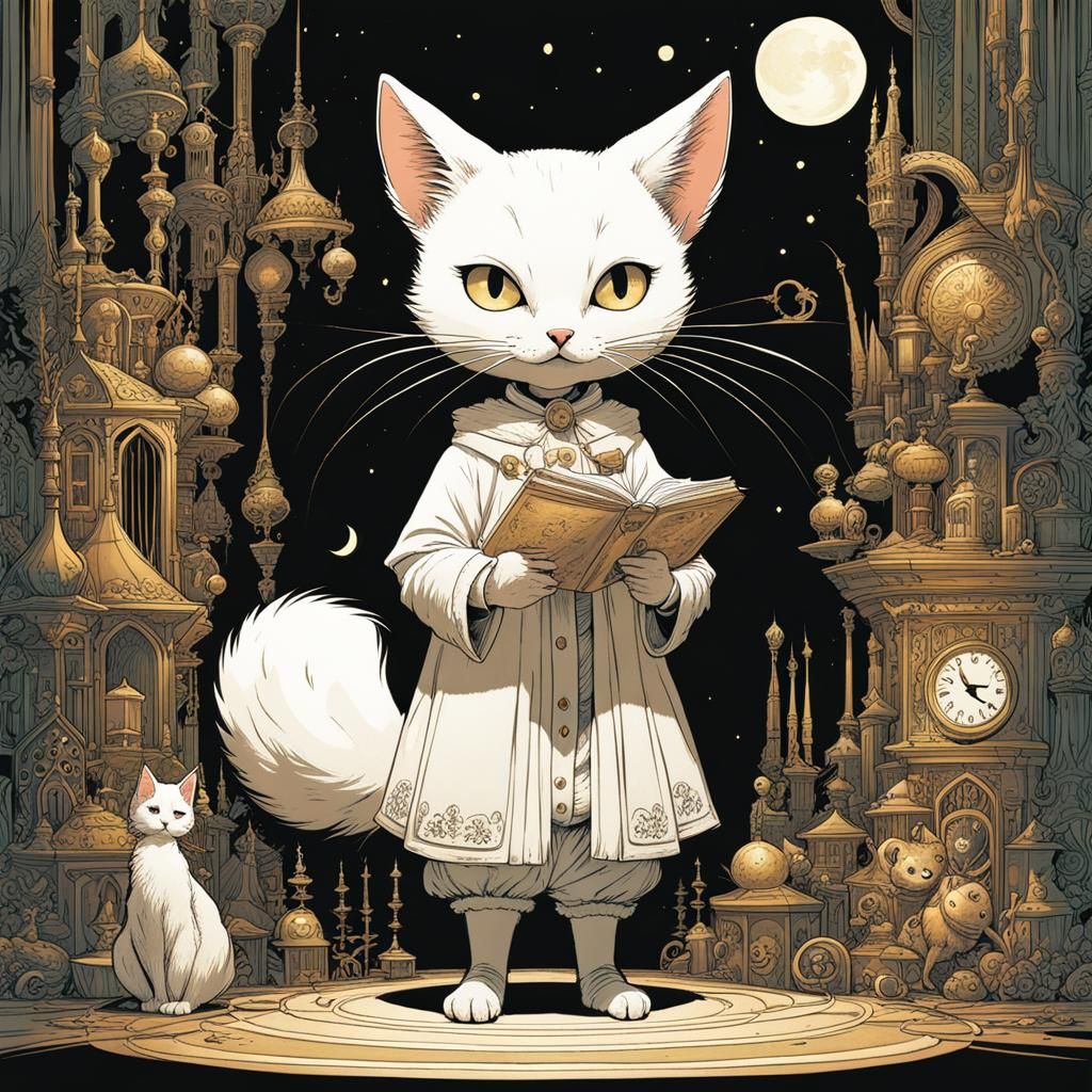 Winged White Cat Meets Charlotte: Digital Art