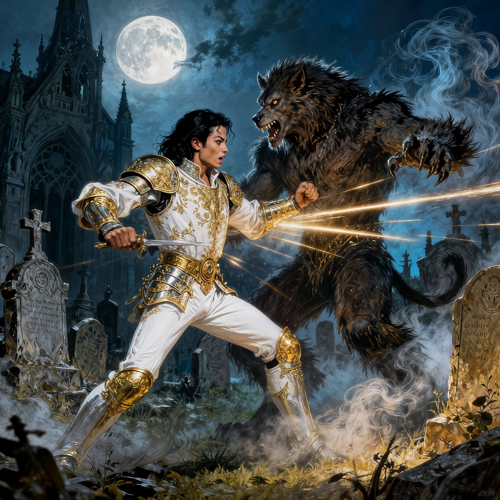 Michael Jackson Battles Thriller Werewolf in Gothic Graveyar...
