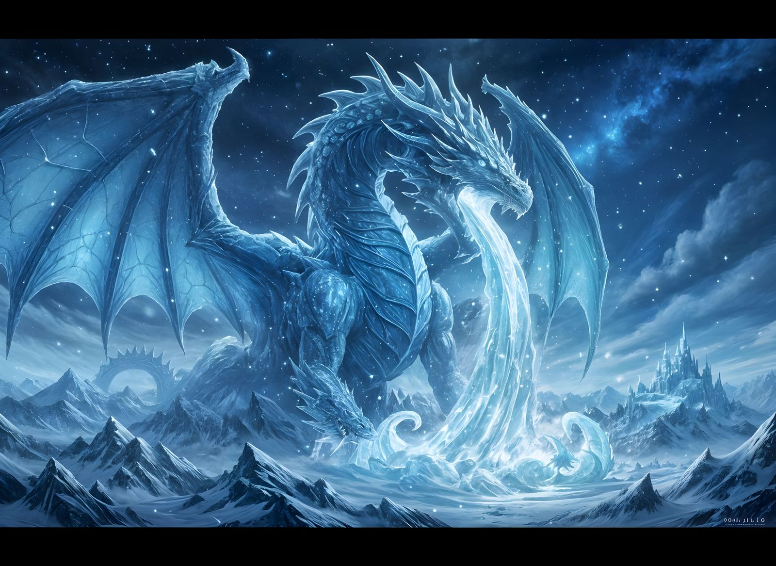 Majestic Ice Dragon Sculpture on Snowy Peaks