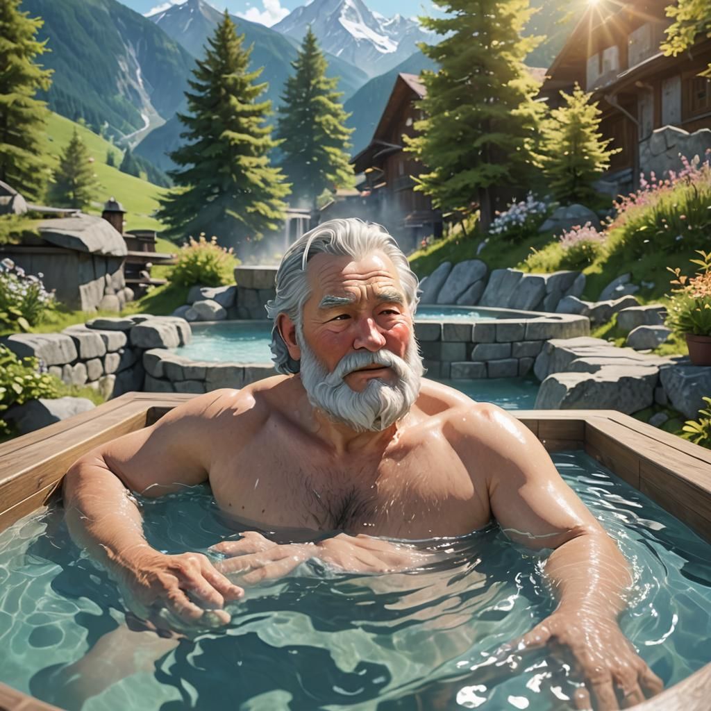 Relaxing Swiss Alps Spa Day in Anime Style