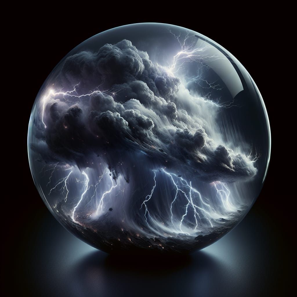 Lightning Storm Encapsulated in Glass Sphere