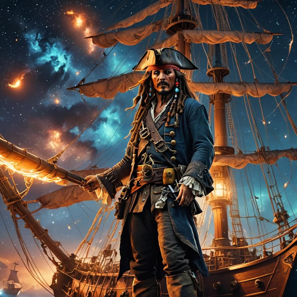 Jack Sparrow in Surreal Celestial Seascape