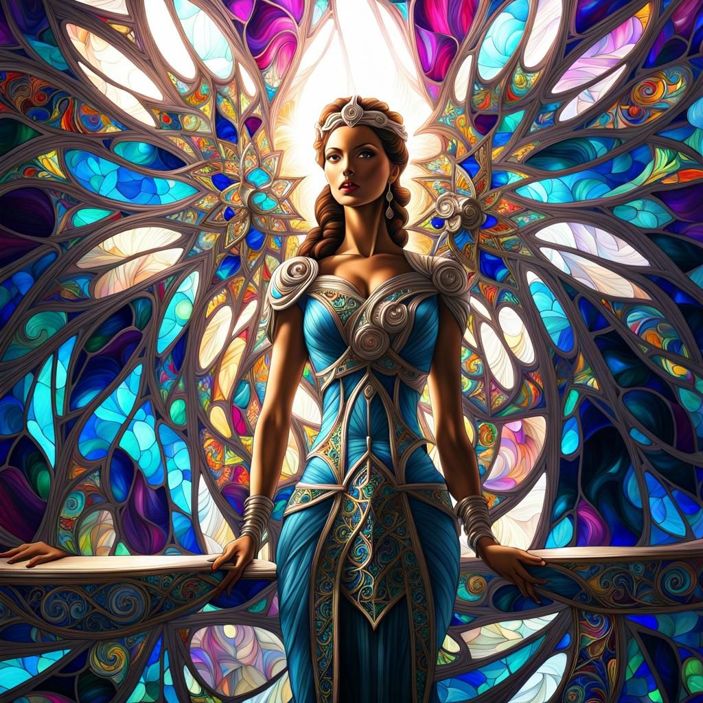 Backlit Fractal Stained Glass Art Nouveau