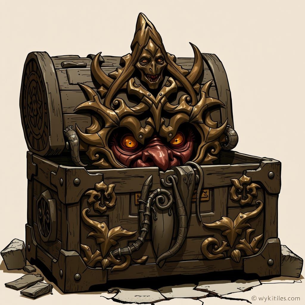 Fantasy Chest Mimic with Eerie Atmospheric Lighting
