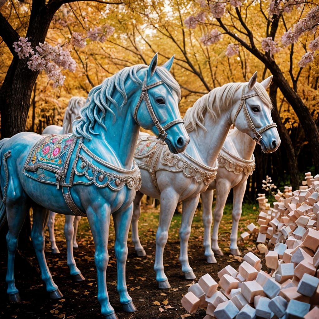 marshmallow trees with rocking horse people