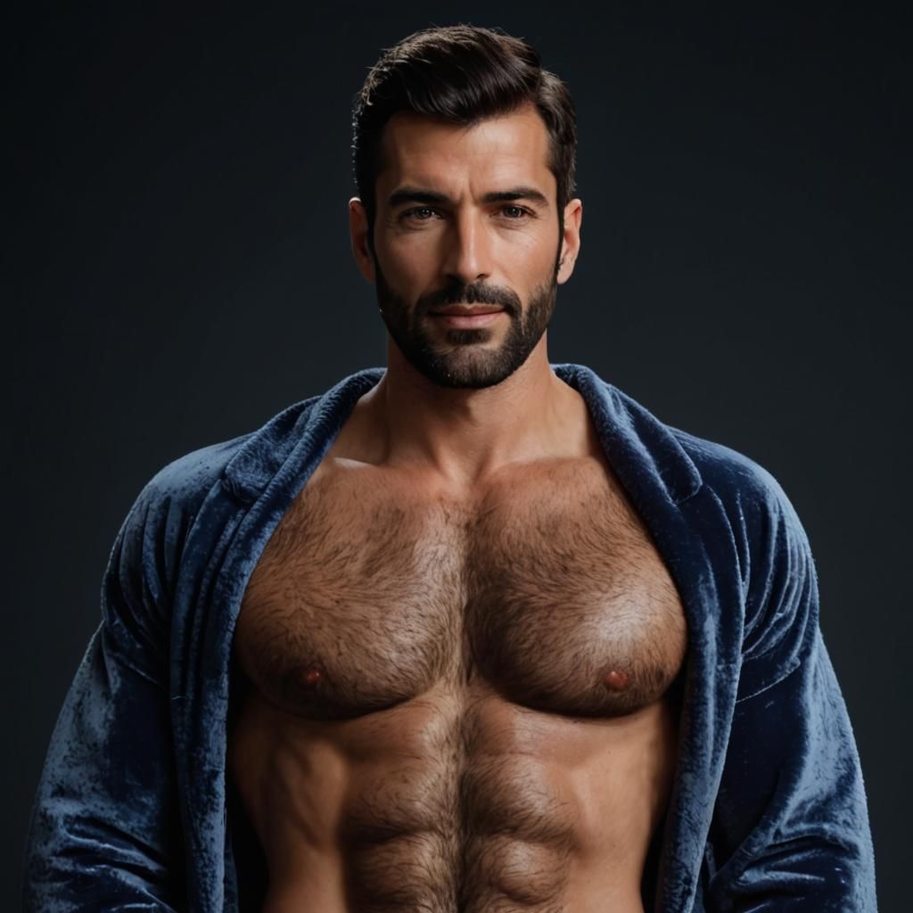 Elegant Man in Navy Velvet Bathrobe Portrait