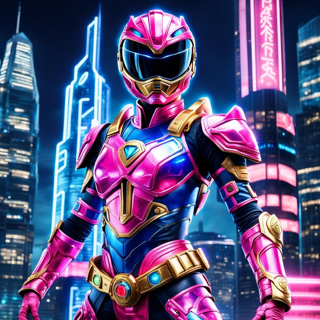 Cyberpunk Heroine in Neon-Lit Cityscape