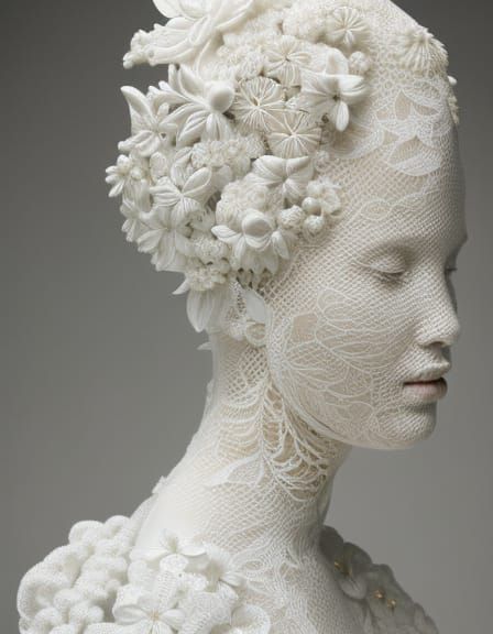 Elegant White Lace Sculpture with Floral Details