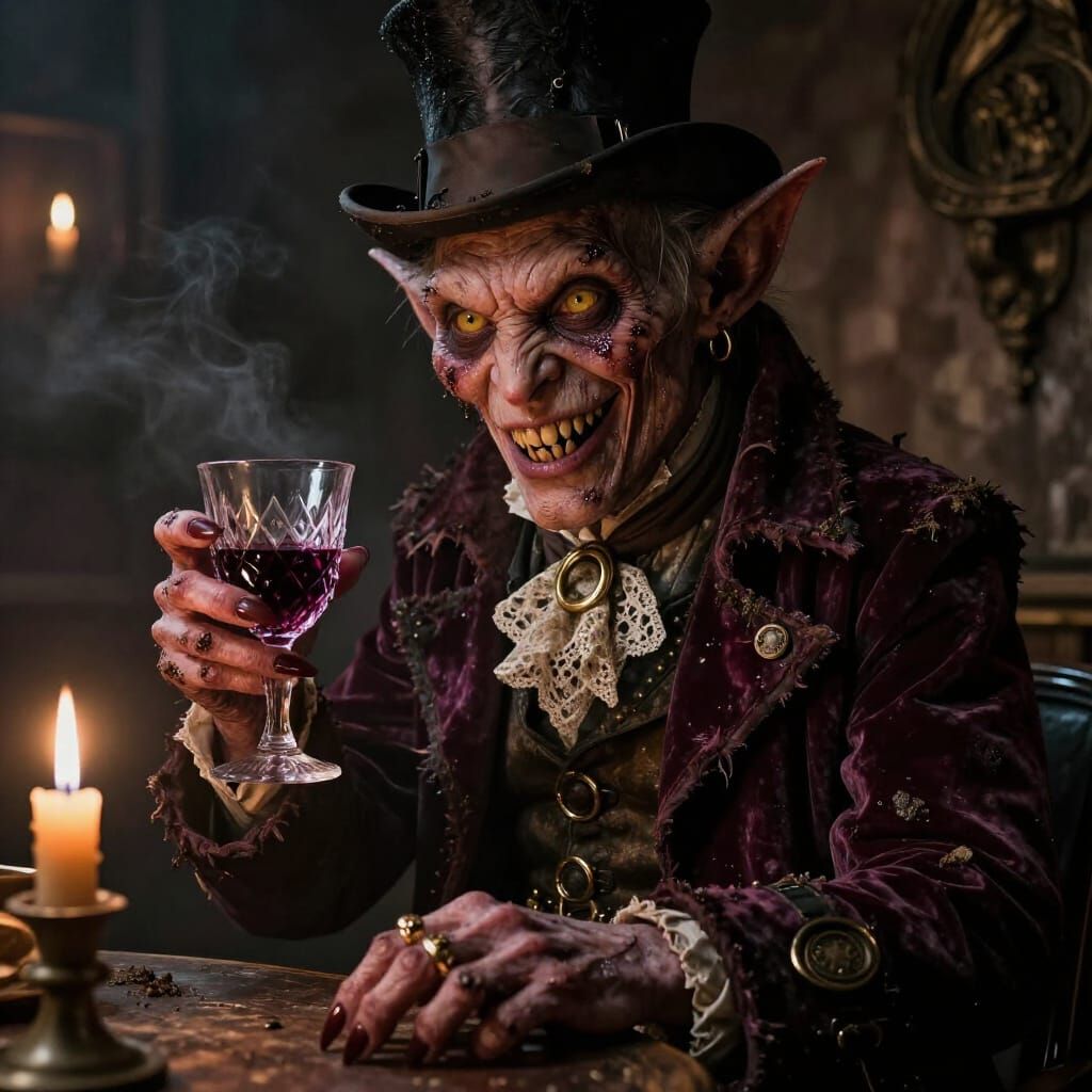Sophisticated Goblin in Tavern, Dark Fantasy Realism