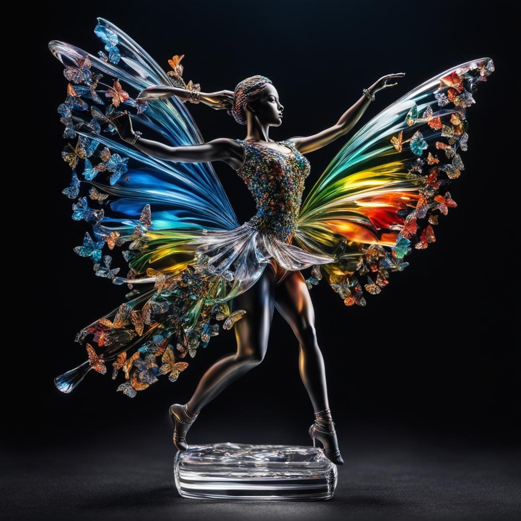 Rainbow Glass Dancer Figurine with Butterflies
