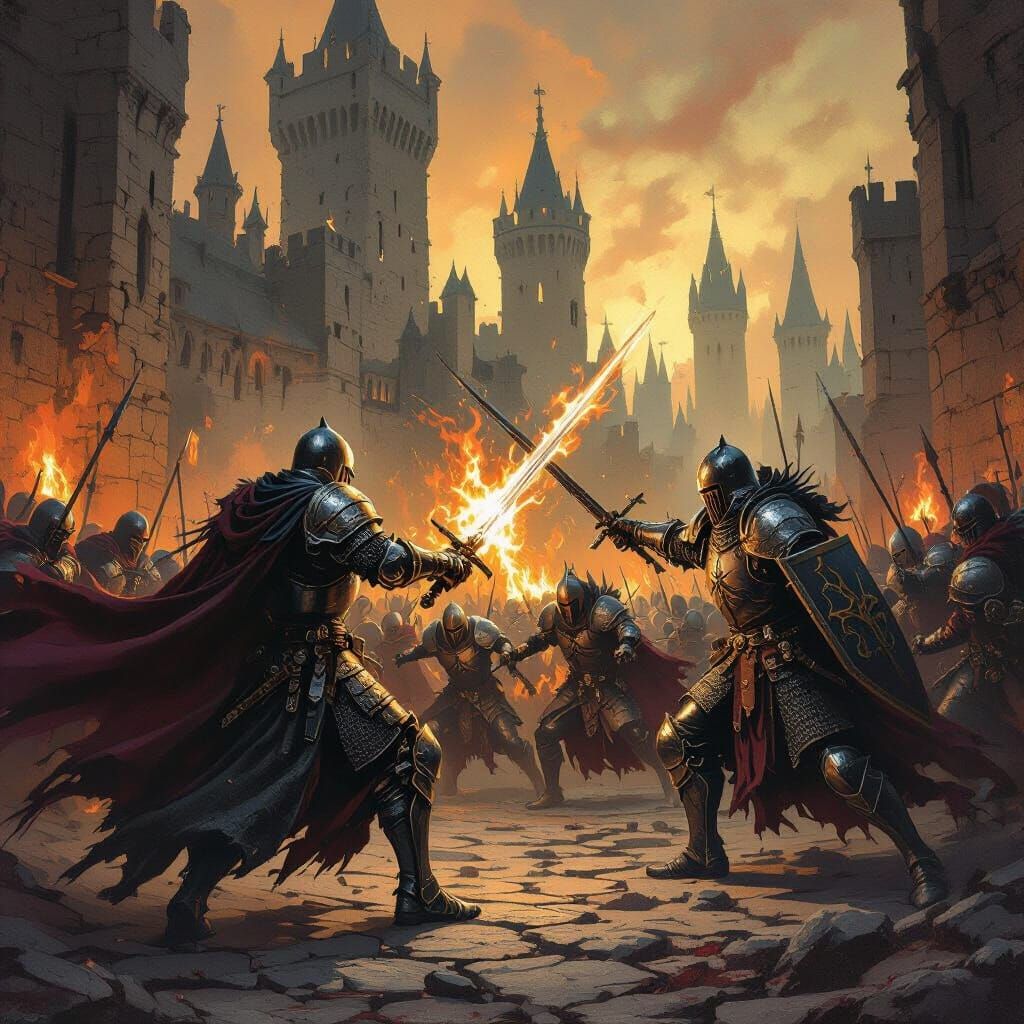 Templar Knights Fight Demons in Dark Fantasy City