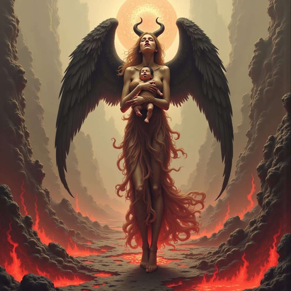 Ethereal Angel-Satyr Hybrid in Retro-Futuristic Style