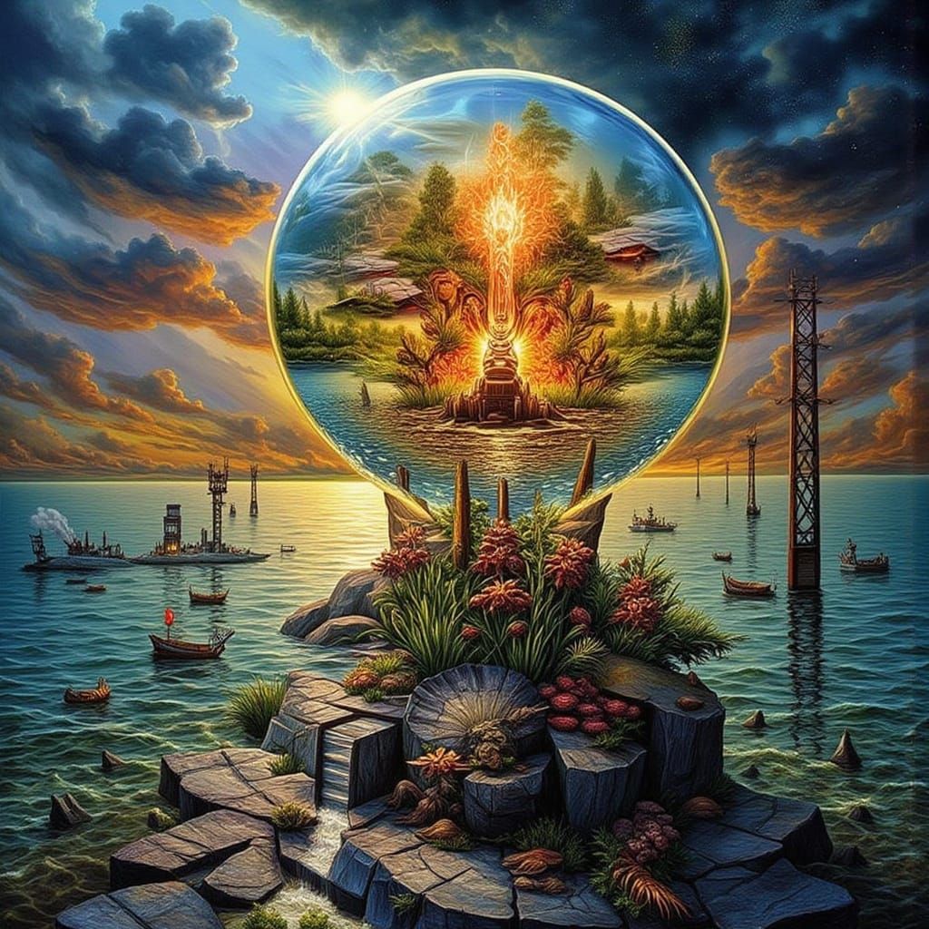 Surreal Paper Art Volcano Erupts Rainbow Clouds Over Zen Gar...