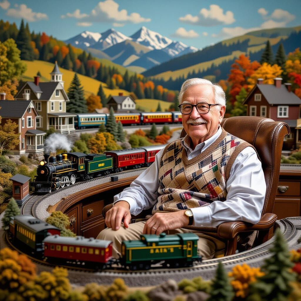 Nostalgic Model Railroad Scene in Realistic Style