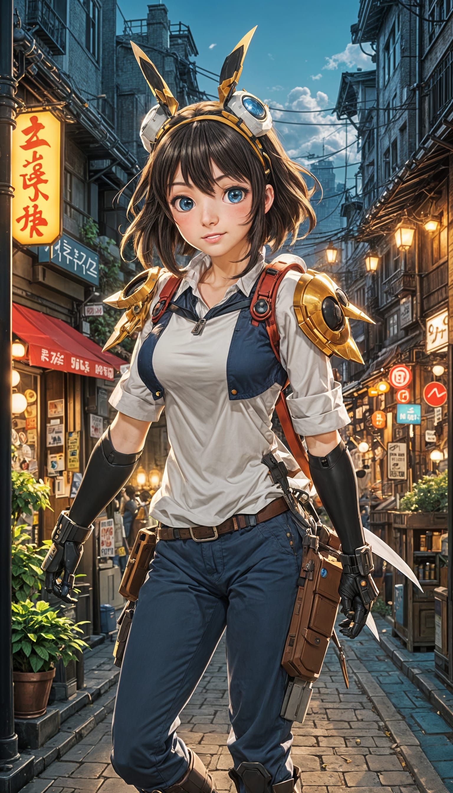 Nintendo Switch Girl in Anime Cyberpunk Style