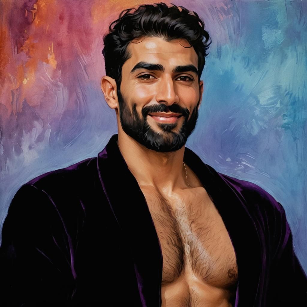 Hirsute Man in Purple Robe: Impressionist Portrait