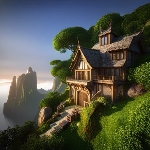 House on Mountain: Detailed Matte Painting