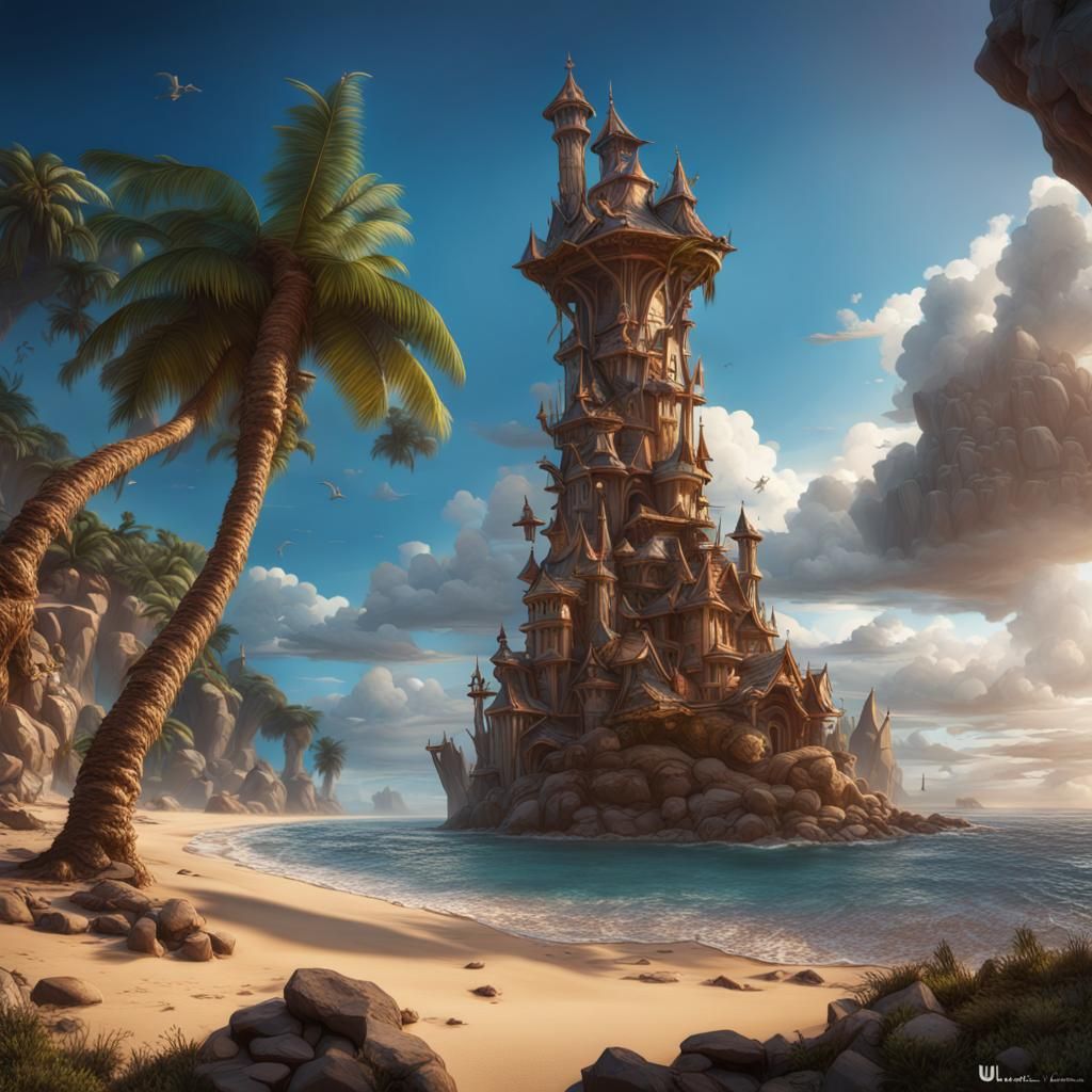 Beach Celebration with Confetti Sky: Fantasy Art