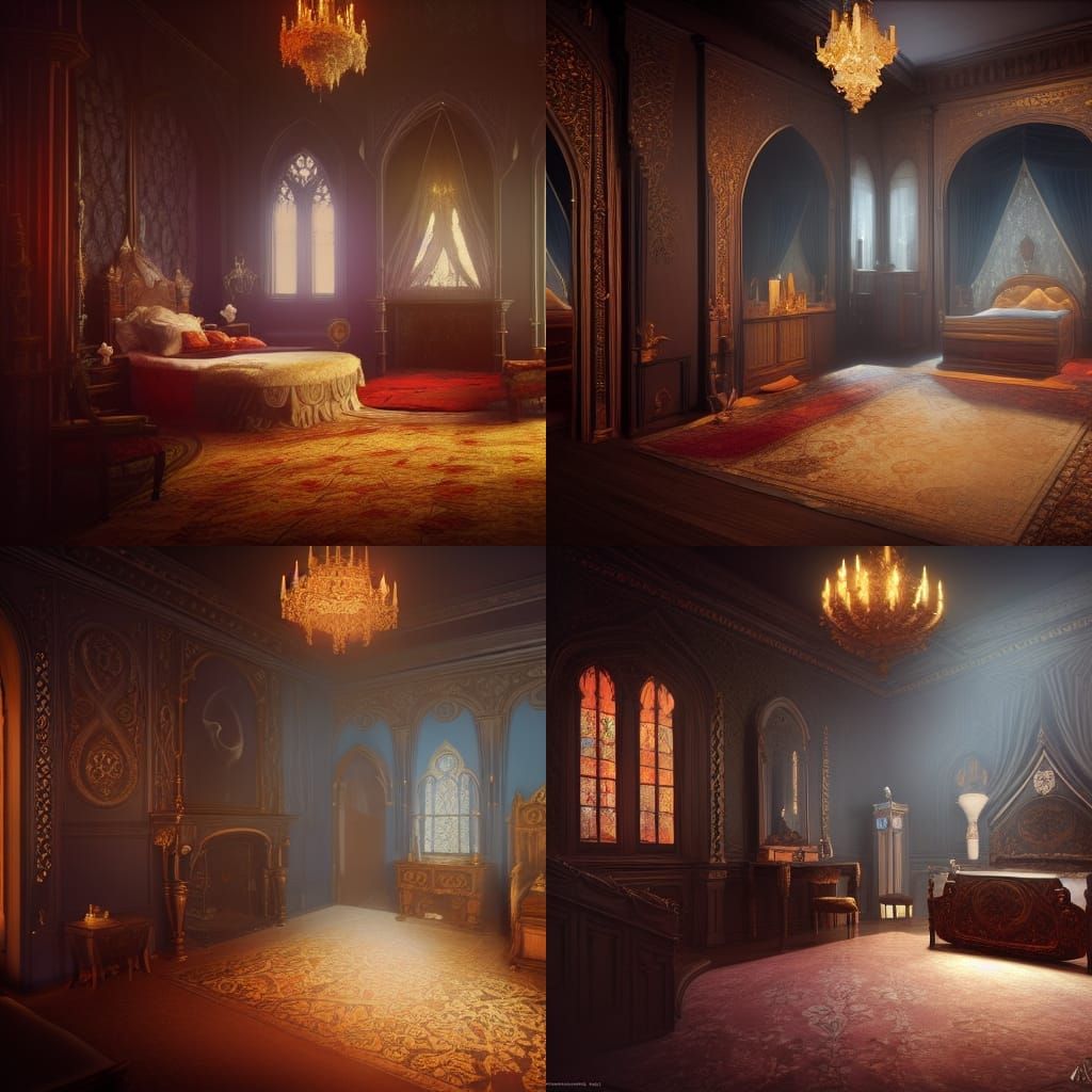 Opulent Gothic Bedroom Concept Art in Unreal Engine