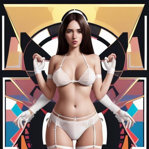 Brunette in White Lace Bikini: Pop Art Screen Print