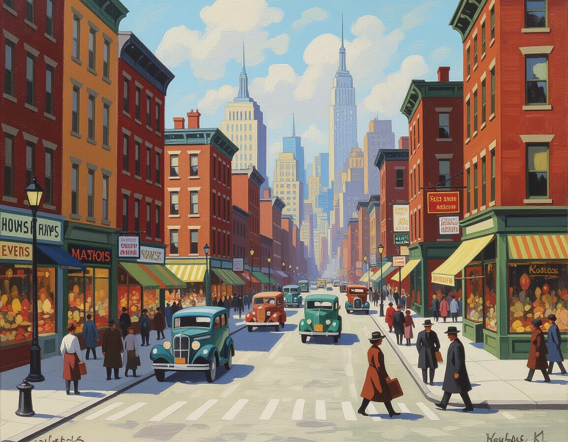 Realistic City Street Scene in Ashcan School Style