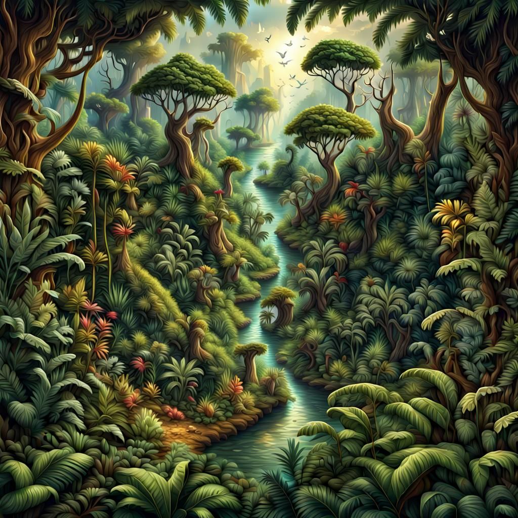 Hyperrealistic Jungle Puzzle on Canvas in HDR