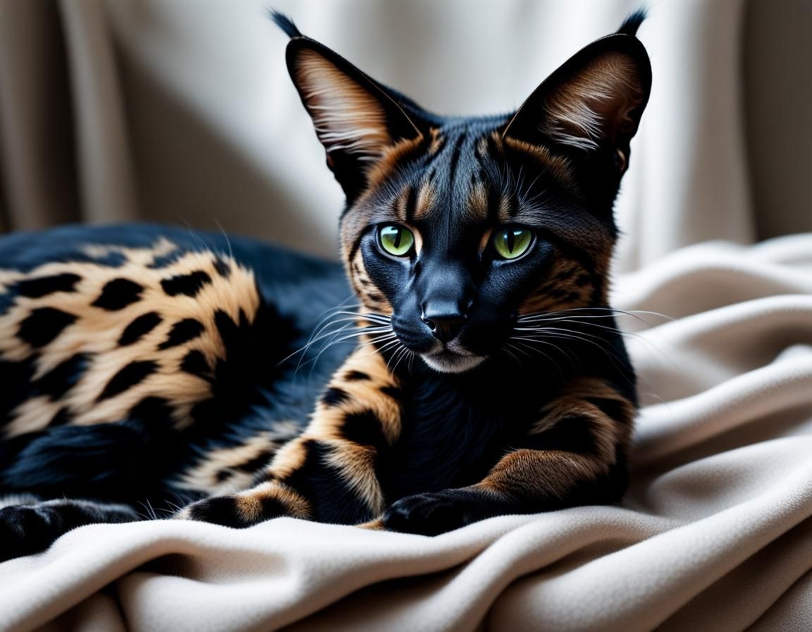 Resting Melanistic Serval Cat in Hyperrealism