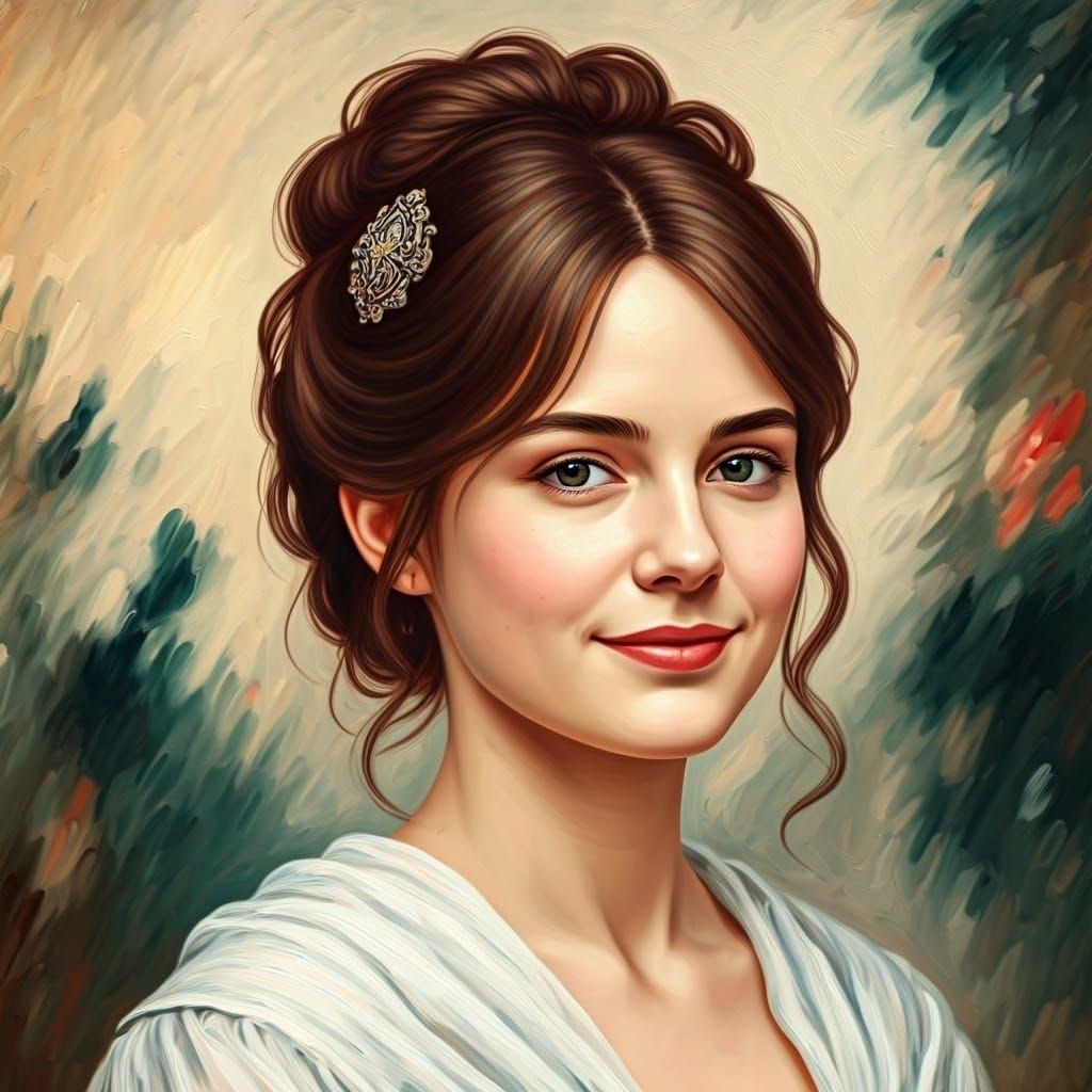 Charming French Woman with Elegant Updo as Impressionist Pai...