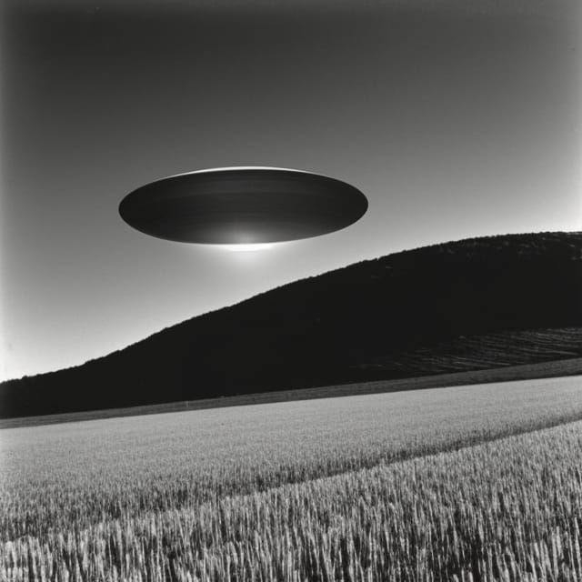 Vintage UFO Photograph Over 1950s Farmhouse