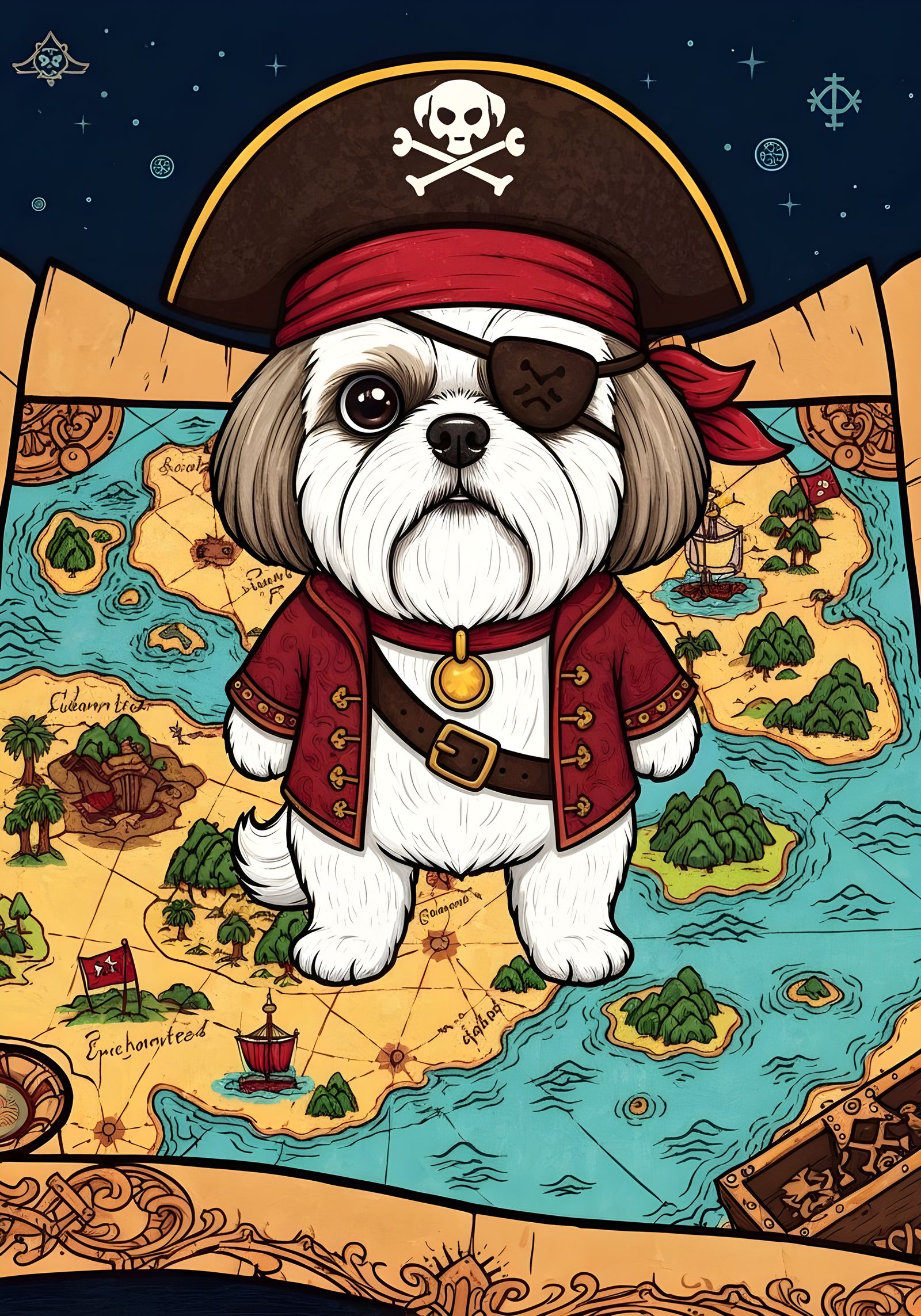 Shih Tzu Pirate Illustration: A Canine Buccaneer