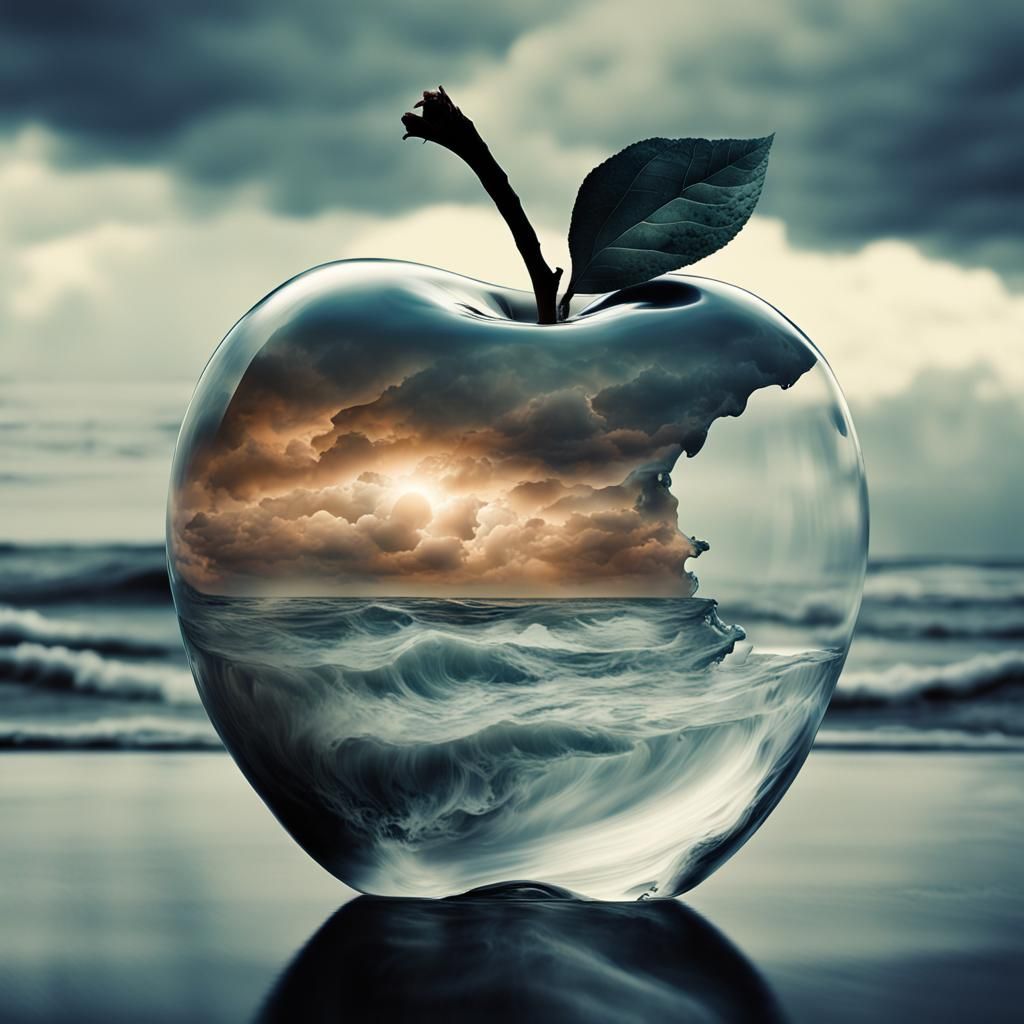Stormy Sea Merged with a Glass Apple