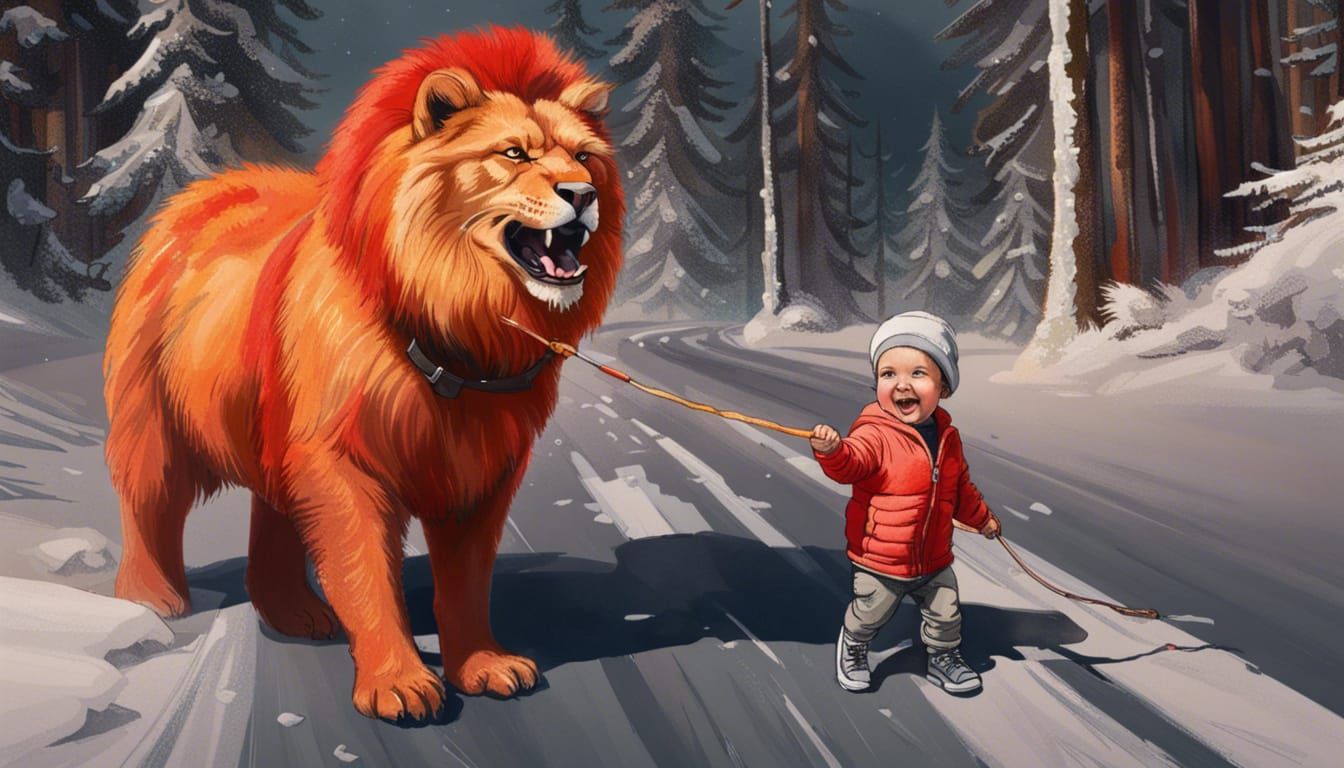 Toddler Walks Mythical Fuzzy Creature: Hyperrealistic Art