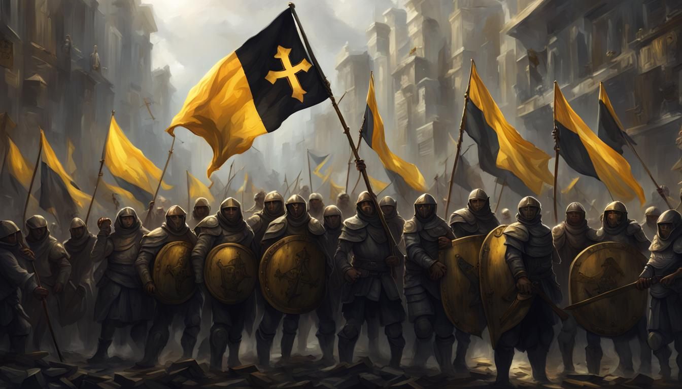 Riot with Novarian Flag: Dark Fantasy Concept Art