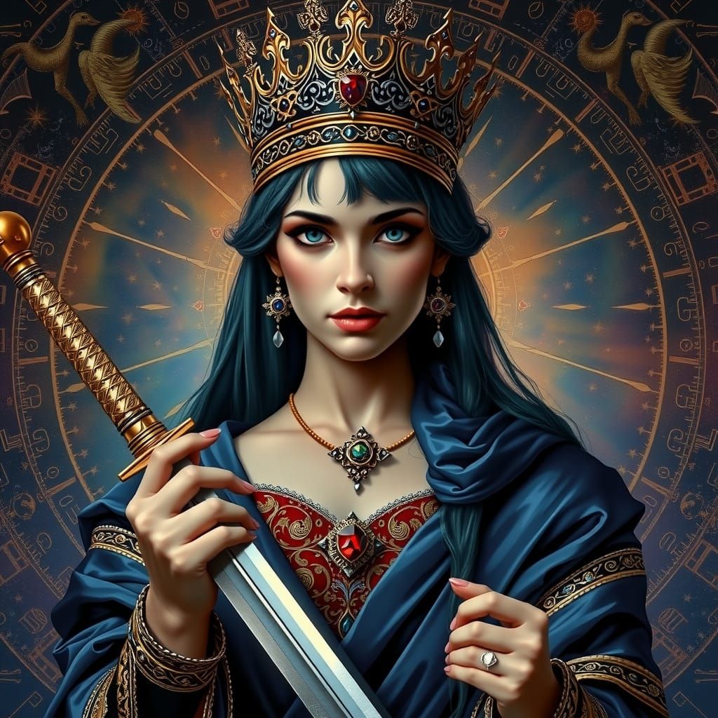 Regal Queen with Swords in Renaissance Style