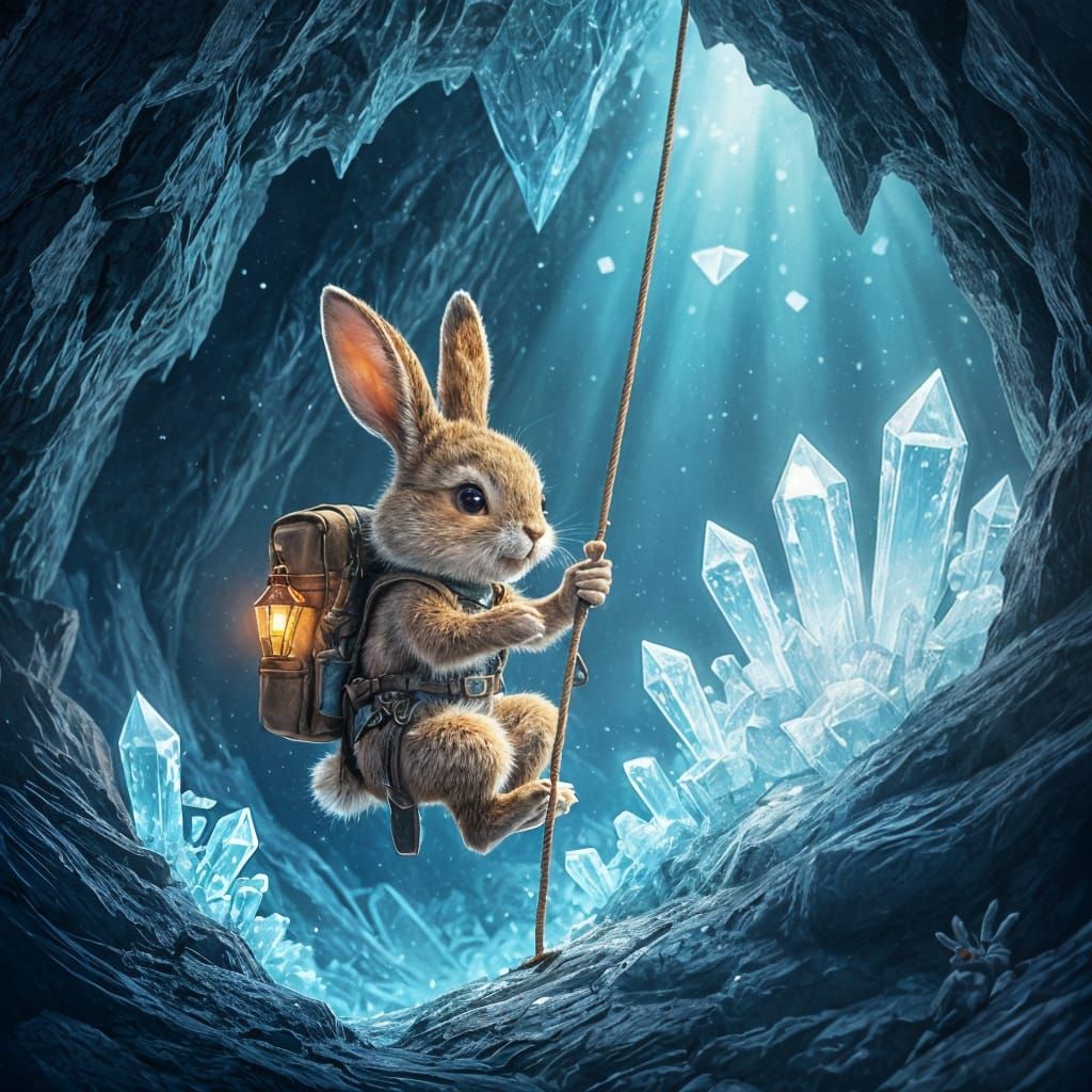 Brave Rabbit Adventurer Rappels Down Crystal Cavern