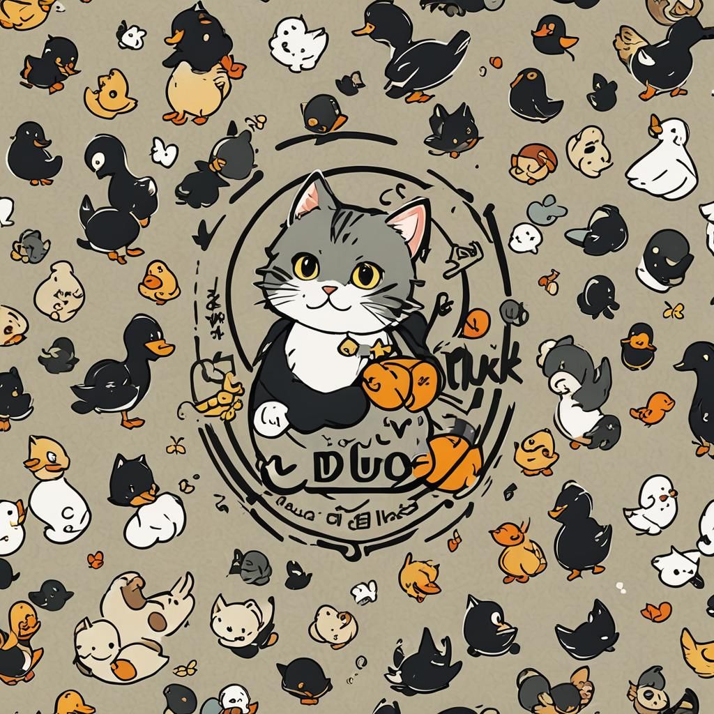 Cat and Duck Logo in Anime Style
