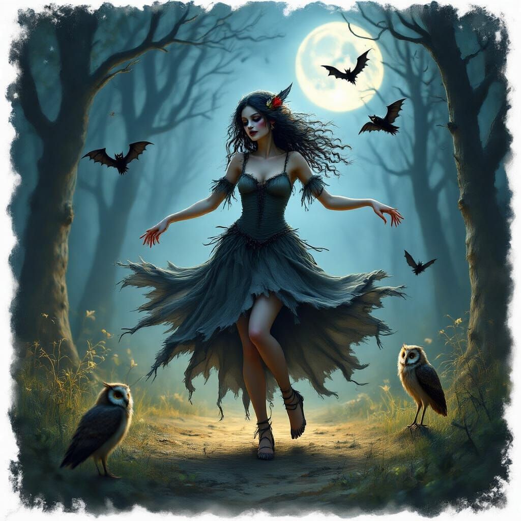 Dark Fairy Dancing in Forest Clearing