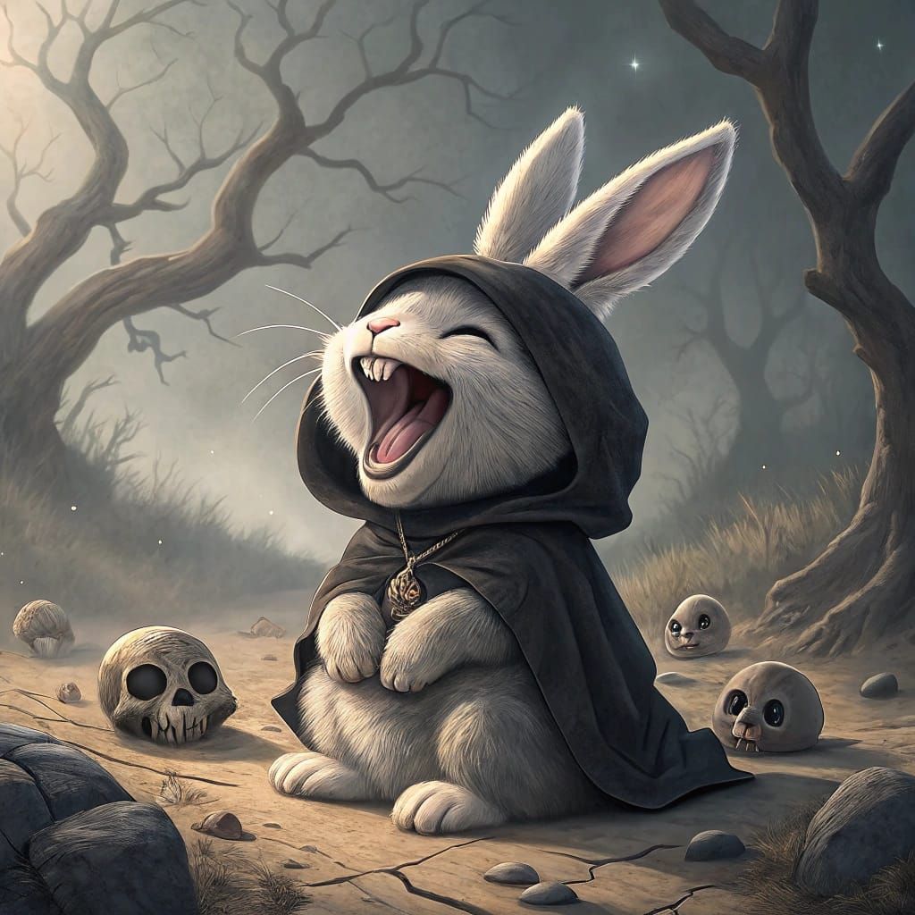 Joyful Grim Reaper Bunny in Gothic Fantasy Style