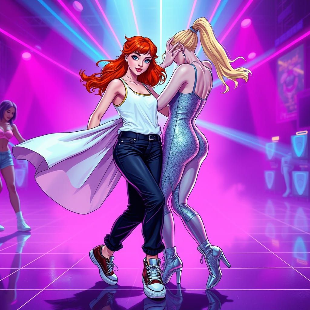 Neon Rave Goddess in Synthwave Style